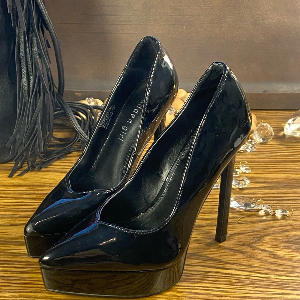 Madden Girl Shiny Black Stiletto Lidia Heels